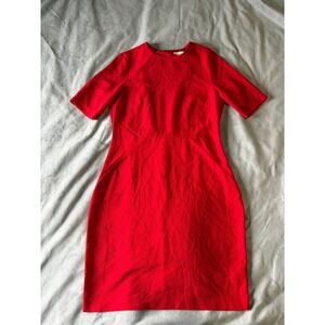 H&M Red Short Sleeve Sheath Dress Textured Crepe Size 12 Crew Neck Cocktail